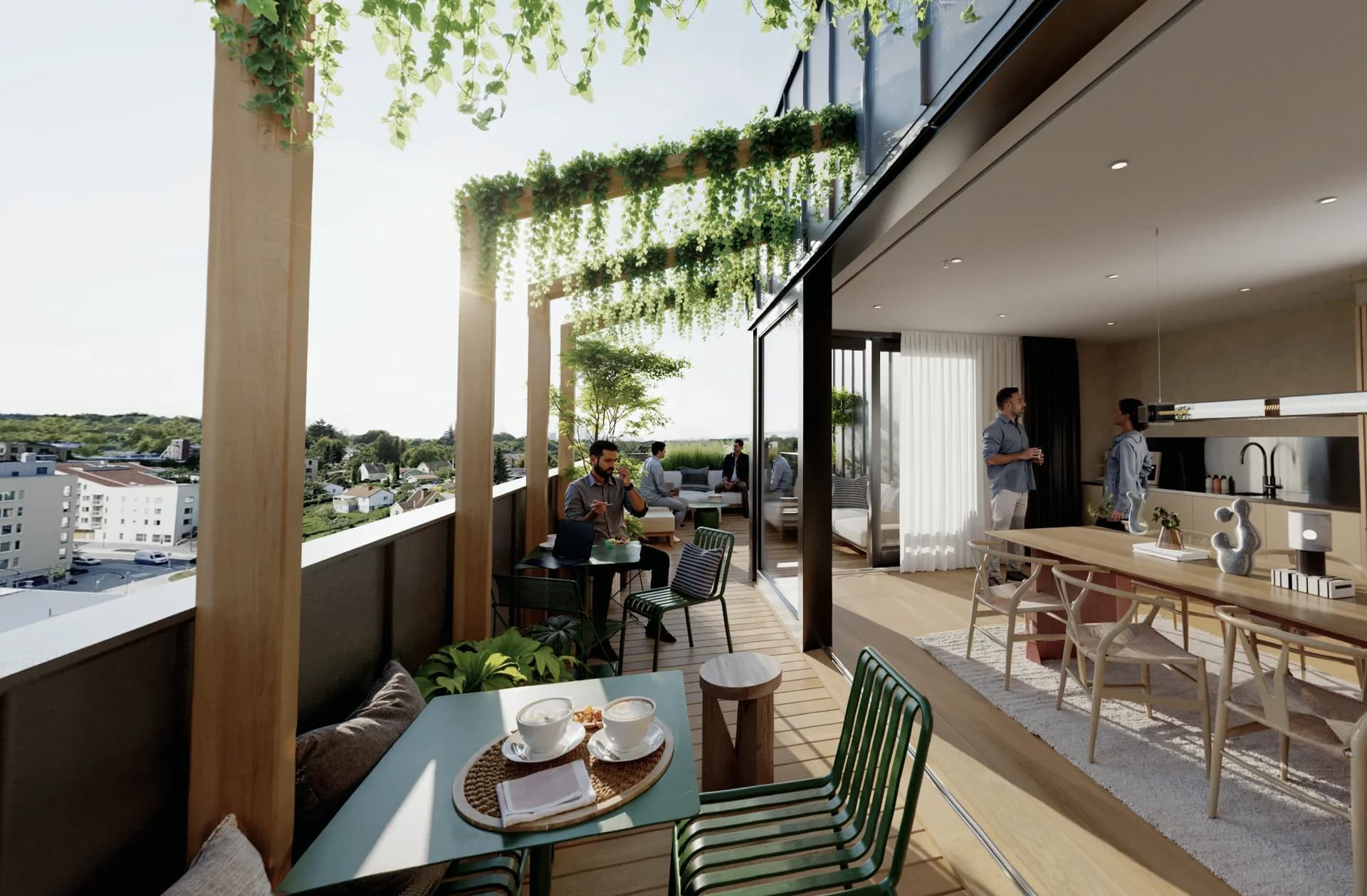 Takterrass med pergola i Clovergate, Upplands Väsby